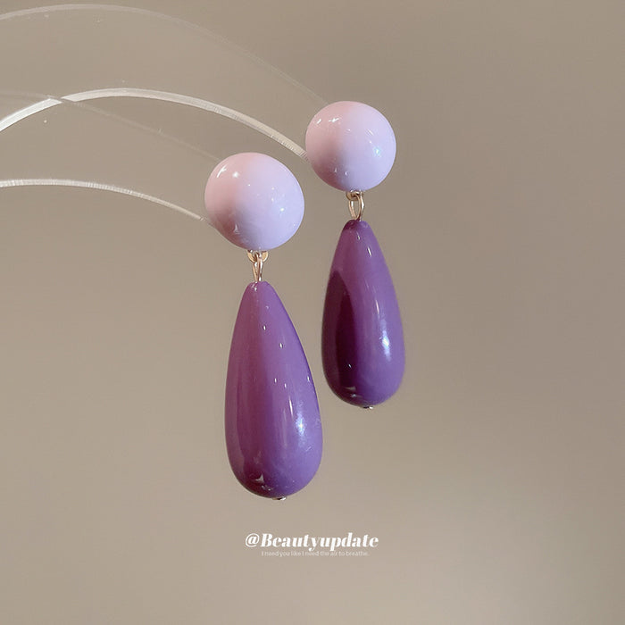 Purple Resin Teardrop Stud Earrings Statement Pair