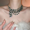 Green Crystal Bow Layered Statement Necklace Jewelry view 3
