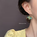 Aqua Lime Crackle Glass Cluster Drop Earrings Silver Hooks view 2
