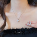 Silver Pearl Flower Crystal Huggie Earrings and Pendant Necklace view 3