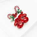 Red Enamel Christmas Mittens Brooch With Candy Canes view 3