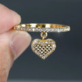 Pave Heart Charm Slim Ring In Gold Silver And Black Tones view 2