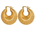 Gold Grid Textured Hollow U-Shape Chunky Hoop Earrings view 5