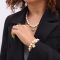 Gold Titanium Steel Seashell Pearl Necklace Bracelet Zircon Tags view 3