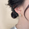 Gold Tone Clear Stone Lace Teardrop And Pearl Stud Earrings view 2