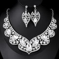 Black Silver Tone Green Crystal Wing Collar Four Designs Metal Necklace and Earring Set view 6