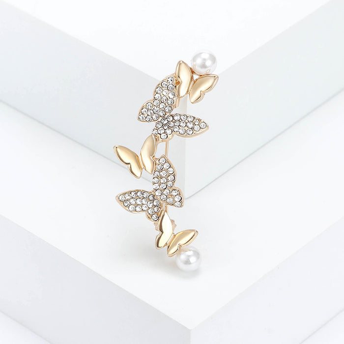 Vertical Double Butterfly Brooch With Pearl Ends in Two Finishes