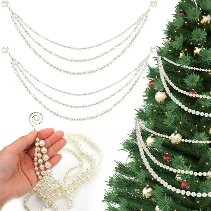 Triple Layer Pearl Bead Garland Christmas Tree Decor Hooks