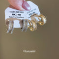 Double Row Crystal Huggie Clip On Earrings With Polished Metal Details view 3