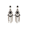 Crystal Flower and Black Fringe Drop Earrings Decorative Jewelry Pair view 5