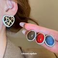 Colorful Resin Leopard Heart And Oval Stud Earrings view 2