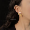 Gold Hollow Butterfly Pearl Dual Wear Stud Earrings view 2