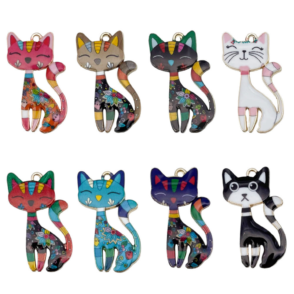 Printed Zinc Alloy Cat Raccoon Animal Charm Pendant for Keychain and Bag Accessories