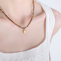 Tiger Eye Tube Bead Necklace Gold Sun Pendant Charm view 4