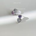 Silver Double Heart Crystal Stud Earrings Pink Purple view 3