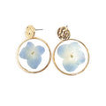 Gold Tone Round Pressed Hydrangea Resin Stud Drop Earrings view 5
