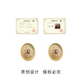 Gold Oval Fluted Stud Earrings Red Center Clear Stones view 3