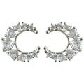 Silver Tone Crescent Moon Stud Earrings Clear Mixed CZ view 5