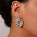 Hollow Circle Stud Earrings Inner Rhinestone Ring Metal Loop view 3