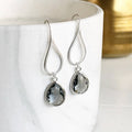 Silver Tone Loop and Smoky Faceted Teardrop Earrings view 4