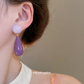 Purple Resin Teardrop Stud Earrings Statement Pair view 4