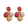 Pink White and Champagne Resin Geometric Drop Earrings view 5