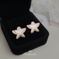 Gold Mother-Of-Pearl Swallow Pink Enamel Pave Stud Earrings view 4