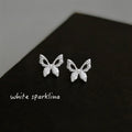 Silver Tone Open Wing Clear Stone Butterfly Stud Earrings view 3