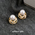 Gold-Tone Pearl Knot Baguette Crystal Stud Earrings view 1