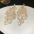 Long White Shell Like Cluster Drop Earrings With Gold Tone Links view 6
