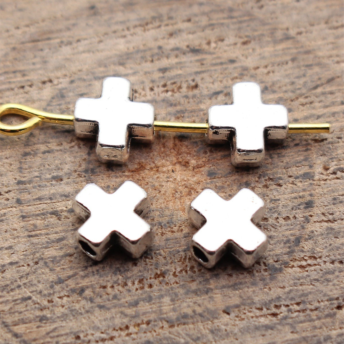 6x5.8x2.8mm 0.28g Multicolor Zinc Alloy Cross Loose Metal Beads with Small Hole for Bracelet Necklace Making