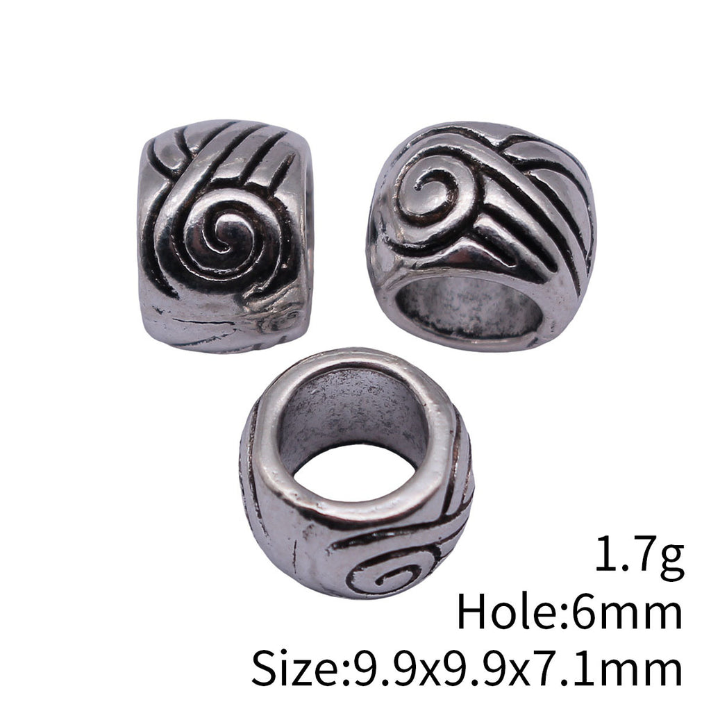 9.9x9.9x7.1mm 1.7g Antique Silver Tone Zinc Alloy Swirl Texture Large Hole Spacer Beads for Bracelet Making