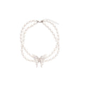 Double Strand Pearl Choker Silver Lace Butterfly Center view 5