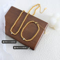 Gold Beaded Chain Necklace and Bracelet Clear Stone Accent view 2