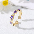 Gold Tone Crystal Heart and Round Evil Eye Adjustable Rings view 2