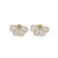 White Enamel Fan Petal Gold Tone Statement Stud Earrings view 5