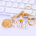 Jeweled Badminton Racket Keychain with Pearl and Bell Dangles view 6