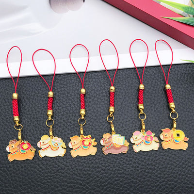 Main display of horse motif phone straps and number tag clasp charms
