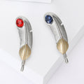 Two Tone Feather Brooch Red or Blue Crystal Accent view 1