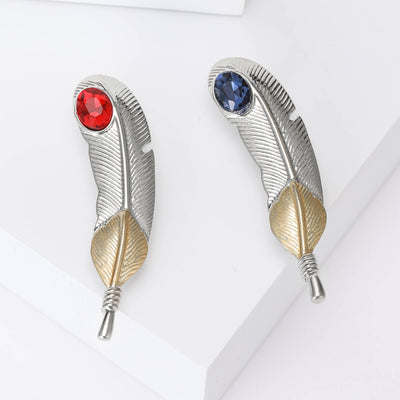 Red and blue crystal two-tone feather brooches
