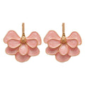 Pink Layered Petal and Gold Tone Leaf Stud Earrings view 5