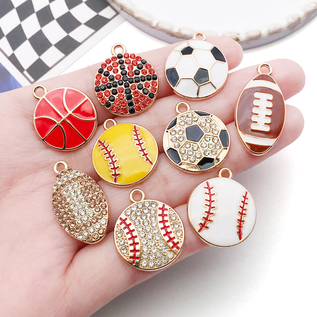 Rhinestone Enamel Zinc Alloy Basketball Charm Pendant for DIY Necklace Keychain Jewelry