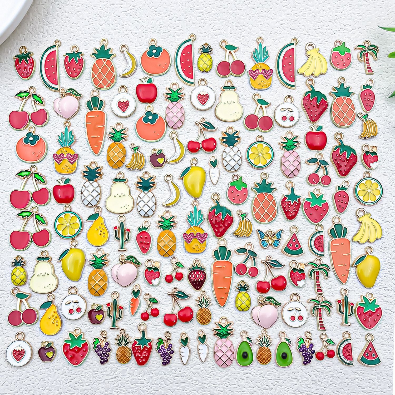 Acrylic Enamel Fruit Cherry Strawberry Lemon Charm Pendant for DIY Necklace Keychain Accessories