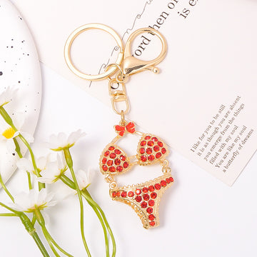Rhinestone Bikini Keychain Gold Clasp Pink Purple Blue Red