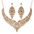 Black Silver Tone Pink Crystal Chevron Crystal Five Designs Metal Necklace and Earring Set view 5