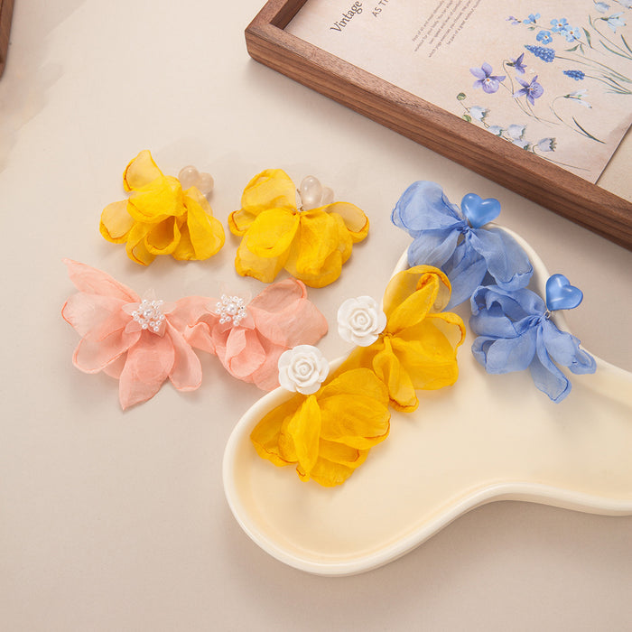 Fabric Petal Flower Statement Stud Earrings in Six Designs