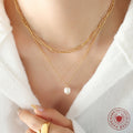 Layered Paperclip Chain Pearl Drop Pendant Necklace Metal view 4
