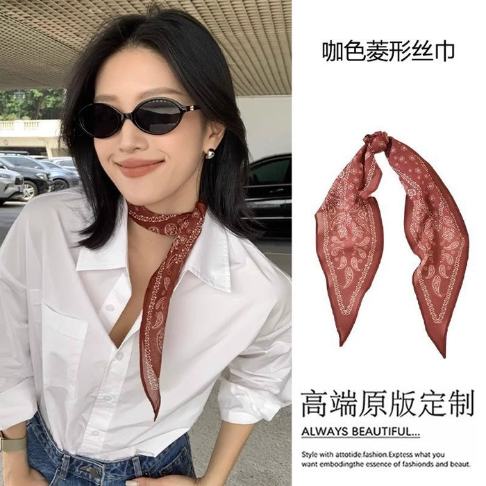 Brown Paisley Skinny Scarf With Tapered Ends And Border Print