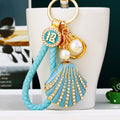 Jeweled Seashell Keychains in Three Colors with Pearl Accents and Loops view 1