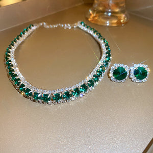 Sixteen Color Crystal Necklace And Stud Earring Sets With Round Or Drop Stones